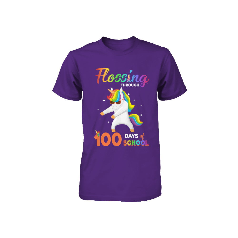 Flossing through 100 Days of School Unicorn Girl Youth Youth Shirt | Teecentury.com