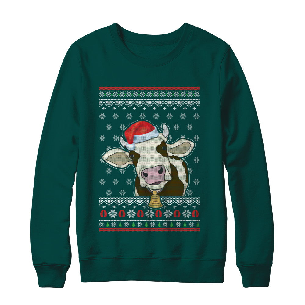 Pajamas Cow With Santa Hat Ugly Christmas Sweater T-Shirt & Sweatshirt | Teecentury.com