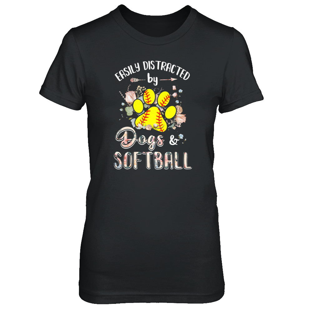 Easily Distracted By Dogs And Softball T-Shirt & Tank Top | Teecentury.com