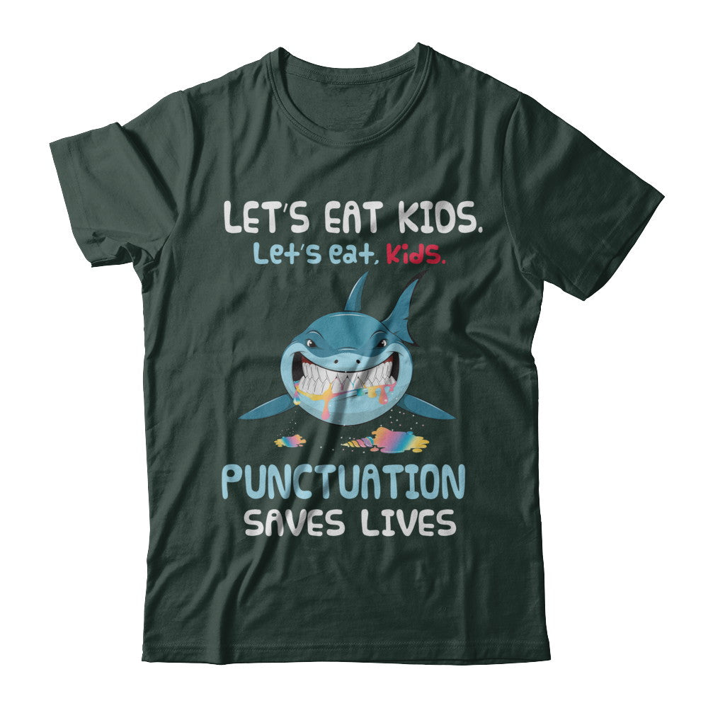 Let's Eat Kids Punctuation Saves Lives Shark Halloween T-Shirt & Hoodie | Teecentury.com