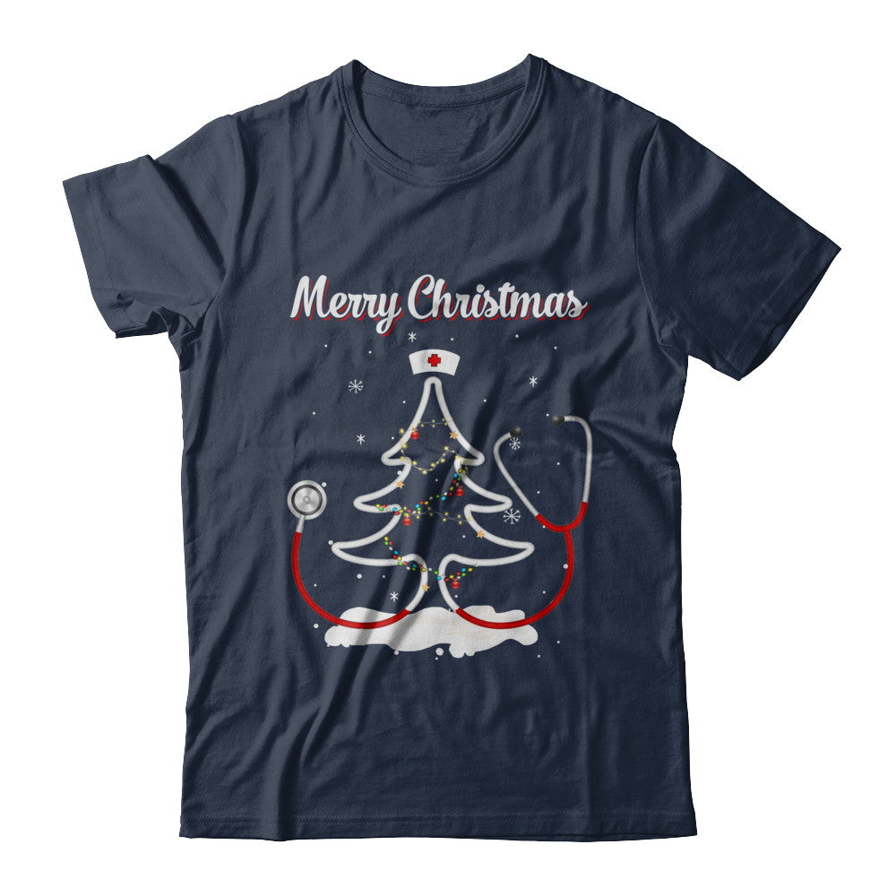 Merry Christmas Stethoscope Nurse Christmas Tree Xmas T-Shirt & Sweatshirt | Teecentury.com