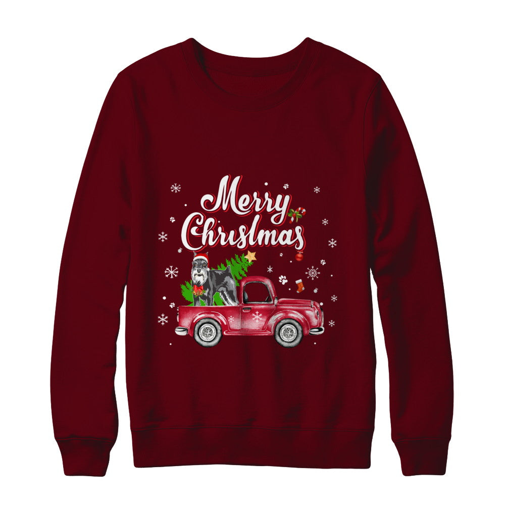 Schnauzer Rides Red Truck Christmas Pajama T-Shirt & Sweatshirt | Teecentury.com