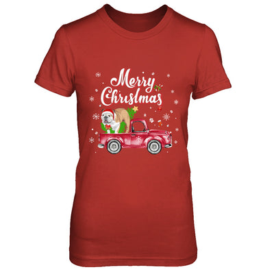 Bulldog Rides Red Truck Christmas Pajama T-Shirt & Sweatshirt | Teecentury.com