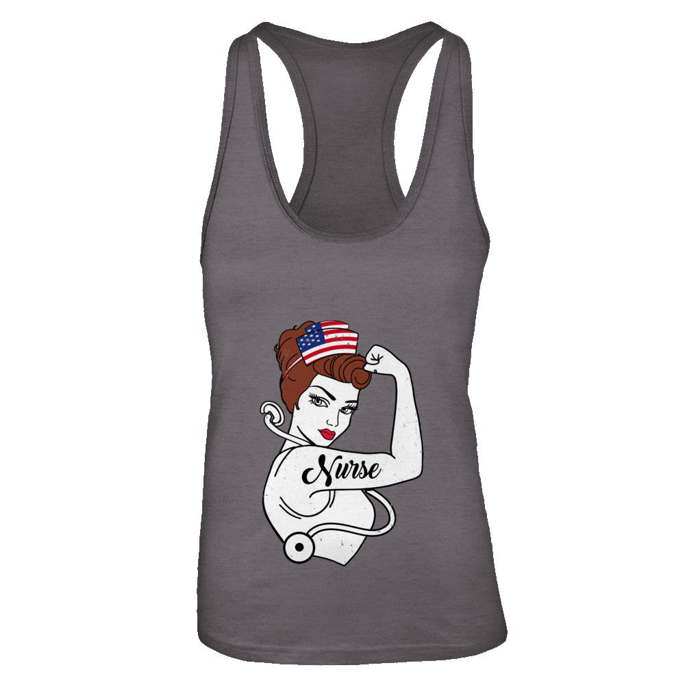 Nurse Vet Strong Woman American Flag Nursing 4Th Of July T-Shirt & Tank Top | Teecentury.com