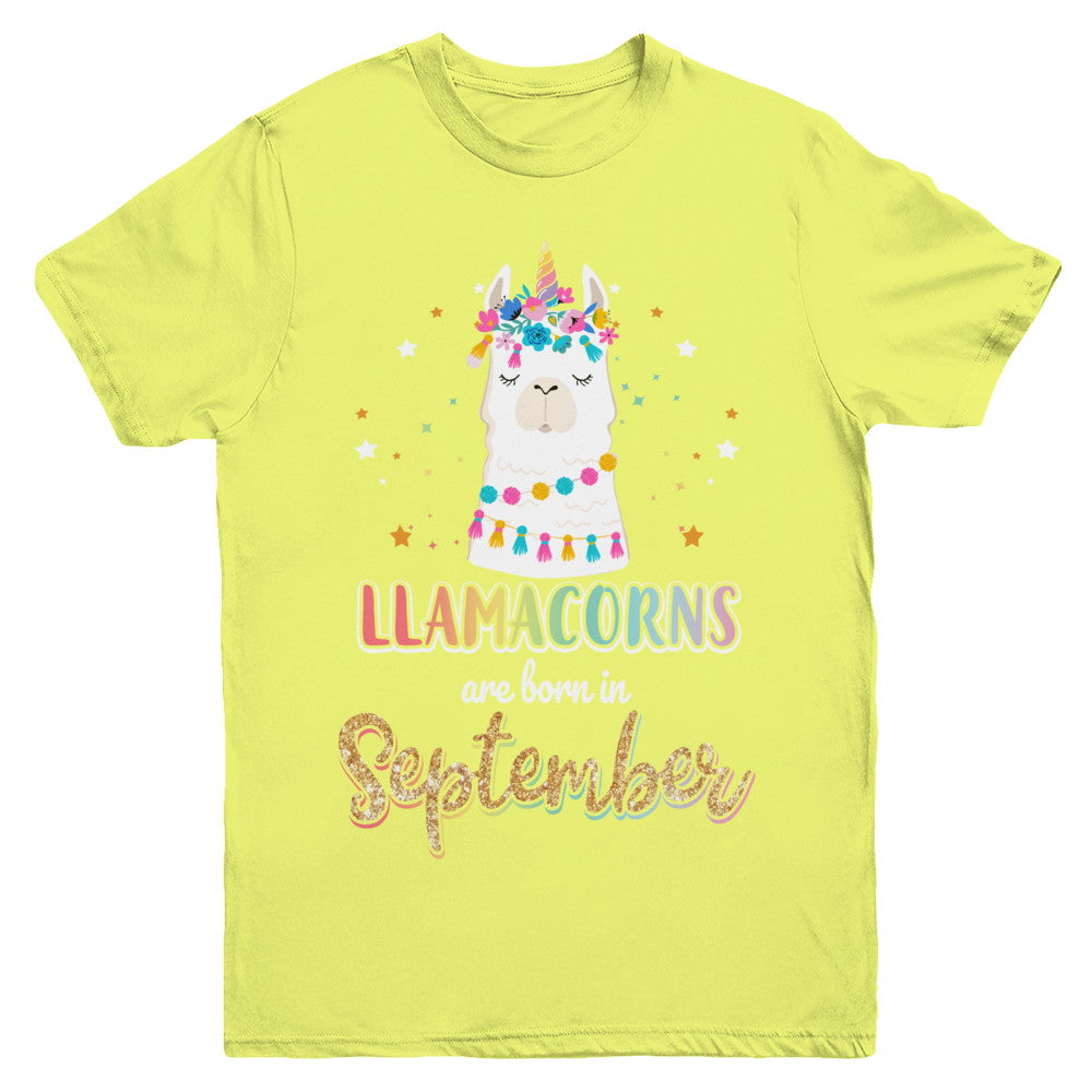 Llama Unicorn Llamacorns Born In September Birthday Gift Youth Youth Shirt | Teecentury.com