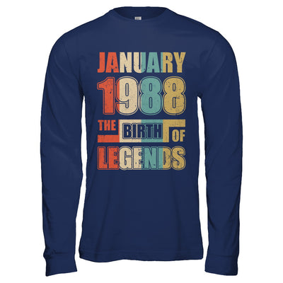 Vintage Retro January 1988 Birth Of Legends 34th Birthday T-Shirt & Hoodie | Teecentury.com