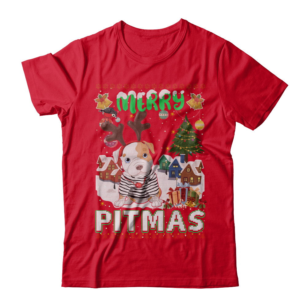 Cute Pitbull Christmas Merry Pigmas Ugly Sweater Christmas T-Shirt & Sweatshirt | Teecentury.com