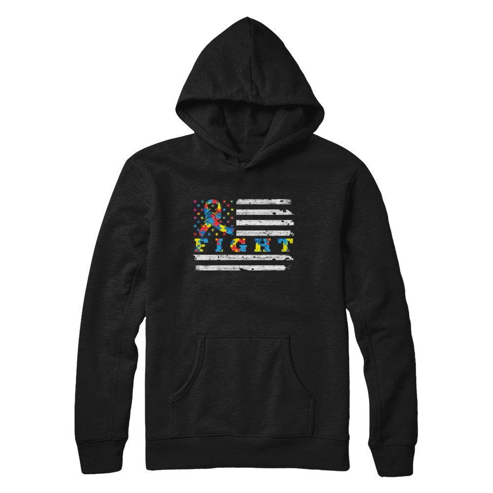 Fight Autism Ribbon US Flag Autism Awareness T-Shirt & Hoodie | Teecentury.com