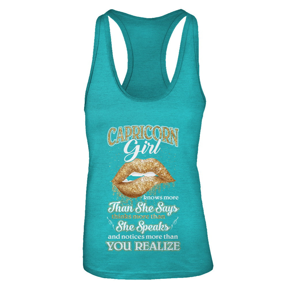 Capricorn Girl Knows More Than She Says December January Birthday T-Shirt & Tank Top | Teecentury.com