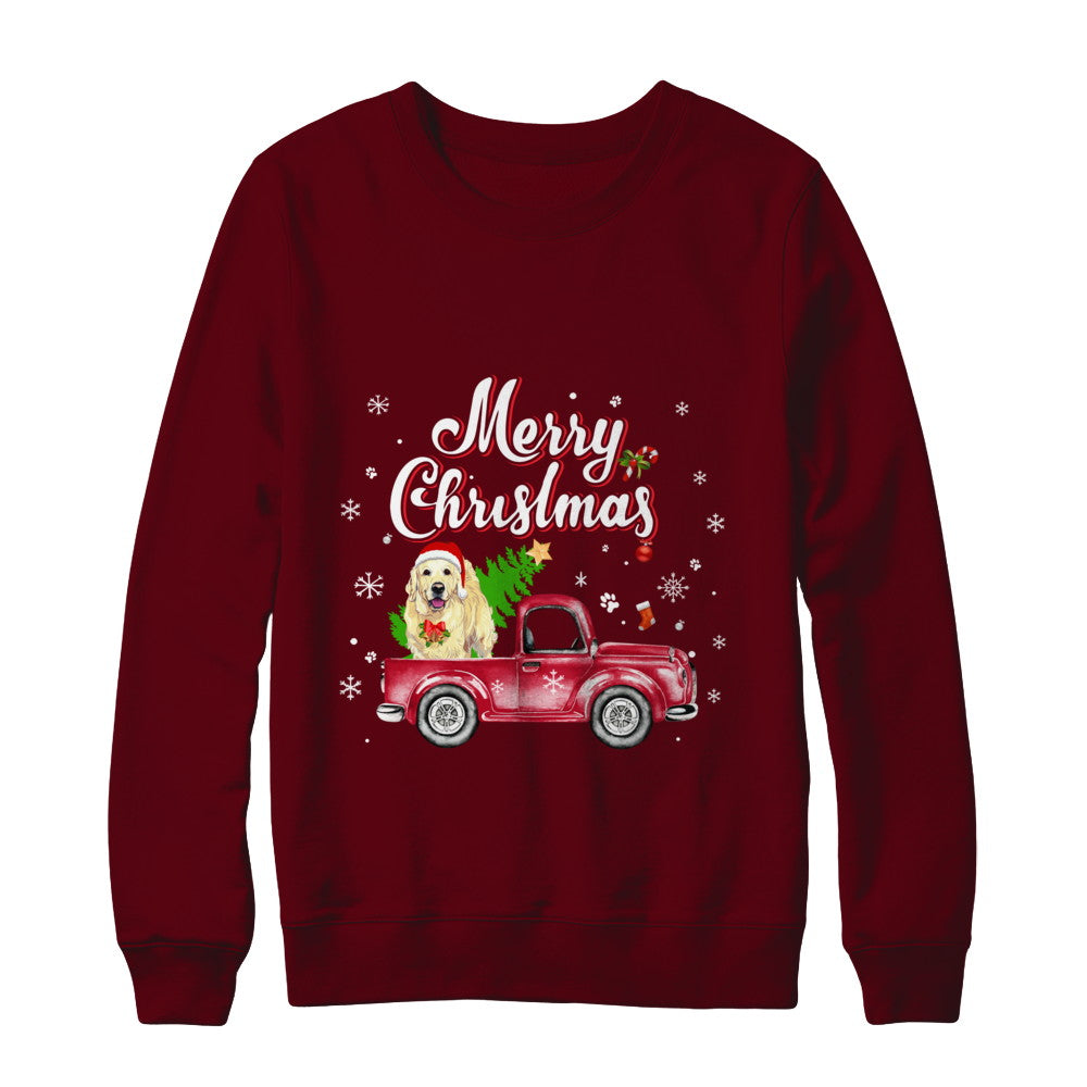 Golden Retriever Rides Red Truck Christmas Pajama T-Shirt & Sweatshirt | Teecentury.com