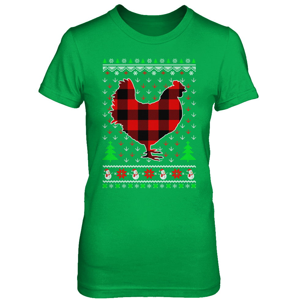Funny Holiday Chicken Red Plaid Ugly Christmas Sweater T-Shirt & Sweatshirt | Teecentury.com