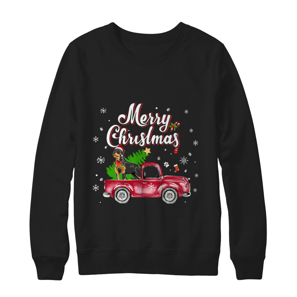 Rottweiler Rides Red Truck Christmas Pajama T-Shirt & Sweatshirt | Teecentury.com