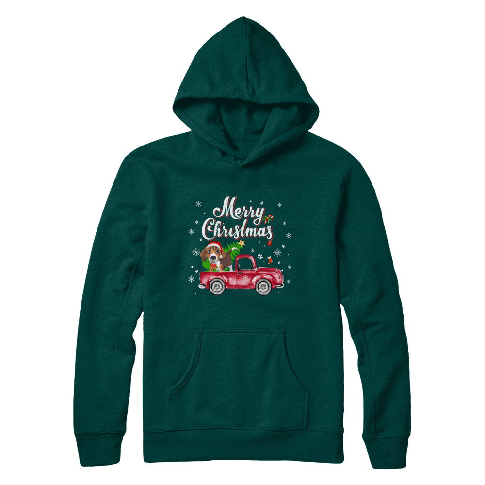 Beagle Rides Red Truck Christmas Pajama T-Shirt & Sweatshirt | Teecentury.com
