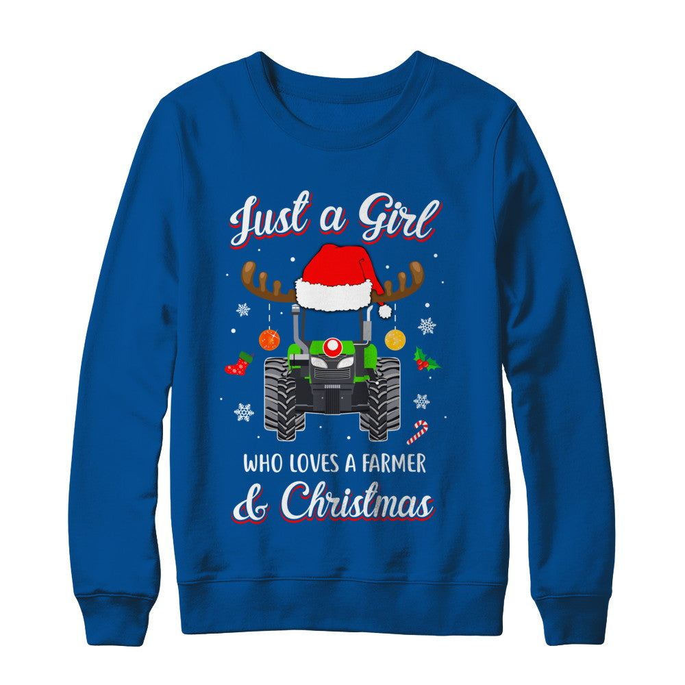 Just A Girl Who Loves A Farmer And Christmas T-Shirt & Sweatshirt | Teecentury.com
