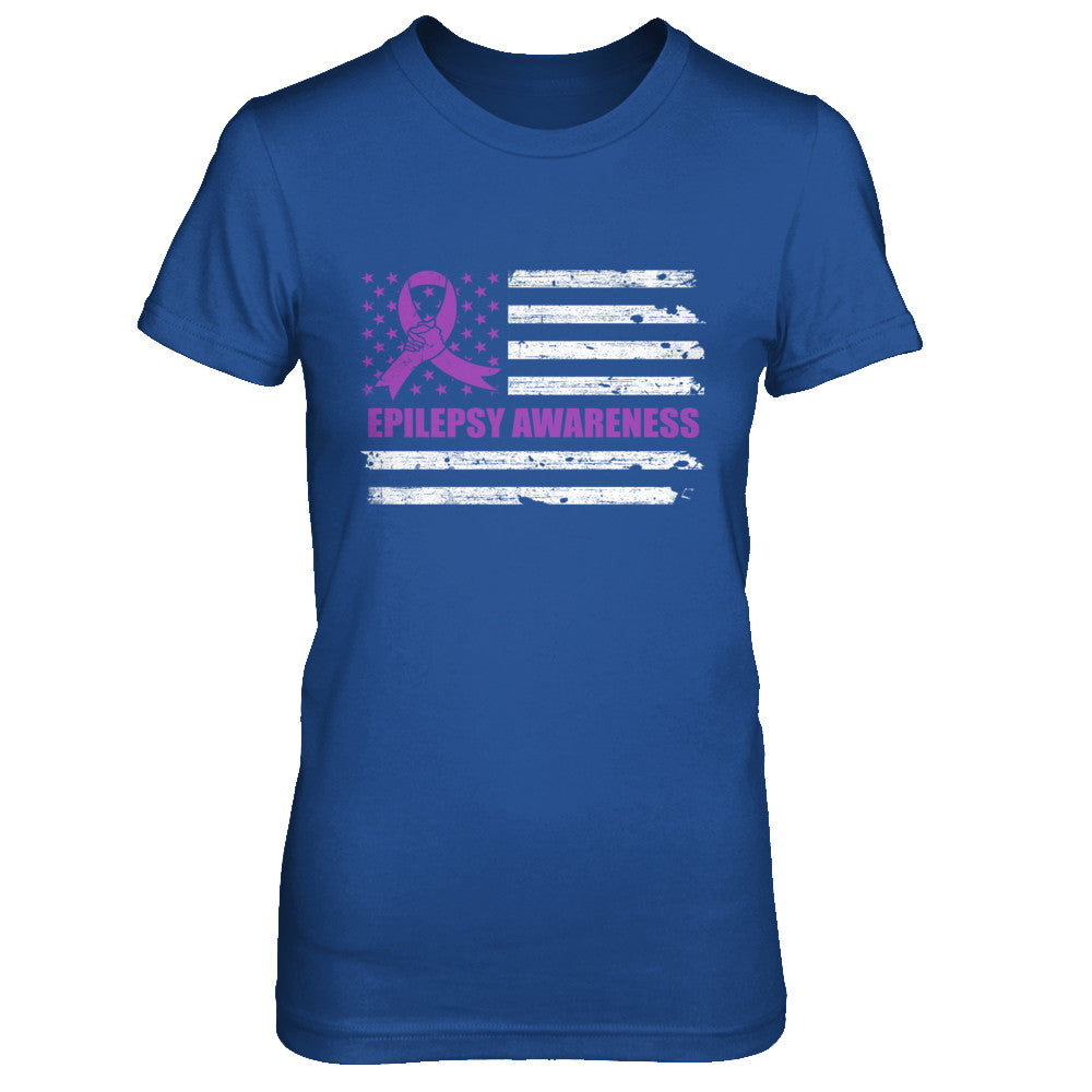 Purple Ribbon Epilepsy Awareness US Flag T-Shirt & Hoodie | Teecentury.com
