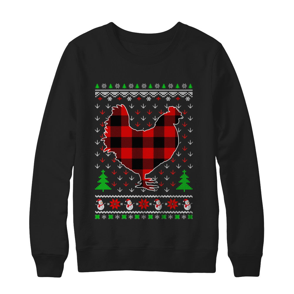 Funny Holiday Chicken Red Plaid Ugly Christmas Sweater T-Shirt & Sweatshirt | Teecentury.com