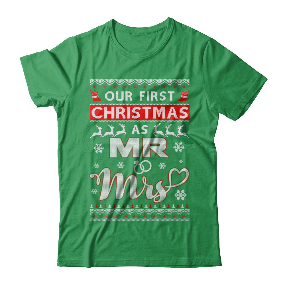 Couple Wife Husband Our First Christmas As Mr & Mrs Sweater T-Shirt & Sweatshirt | Teecentury.com
