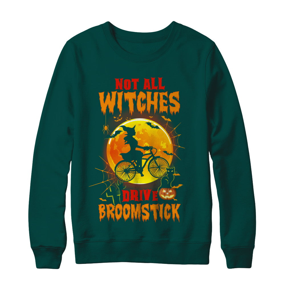 Not All Witches Drive Broom Funny Halloween Bicycle T-Shirt & Sweatshirt | Teecentury.com
