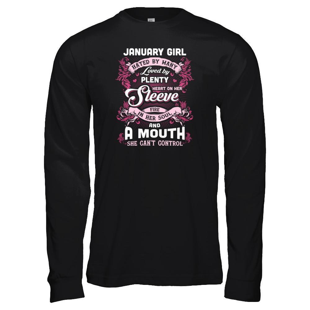 January Girl Hated By Many Loved By Plenty Heart On Her Sleeve T-Shirt & Tank Top | Teecentury.com