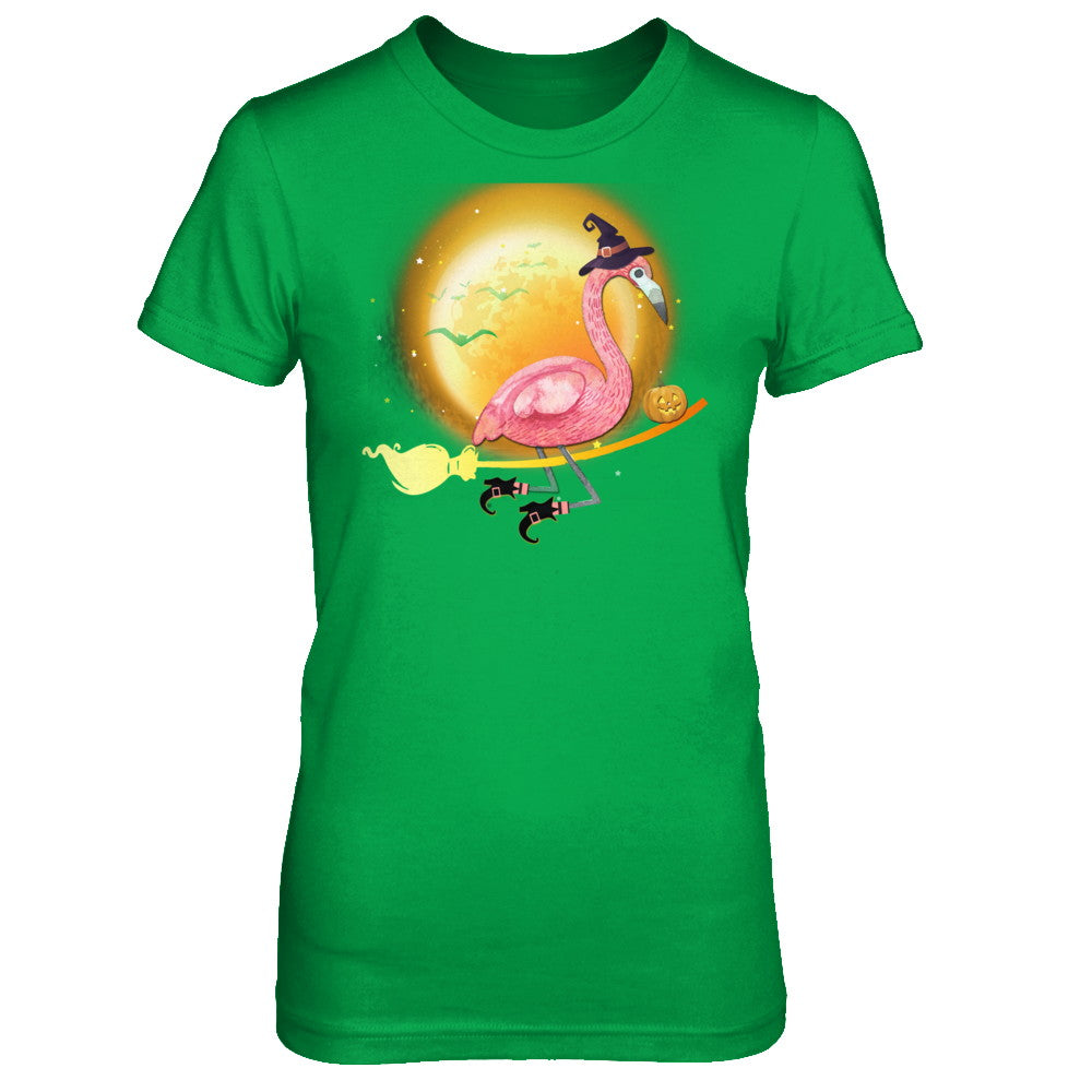 Funny Halloween Flamingo Witch Broom Scary T-Shirt & Hoodie | Teecentury.com