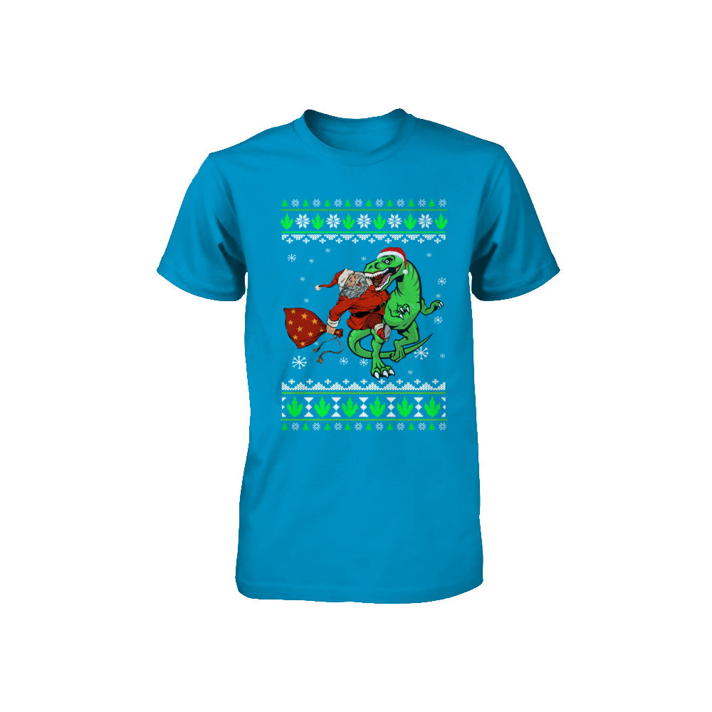 Santa Riding Dinosaur T-Rex Ugly Christmas Sweater Youth Youth Shirt | Teecentury.com