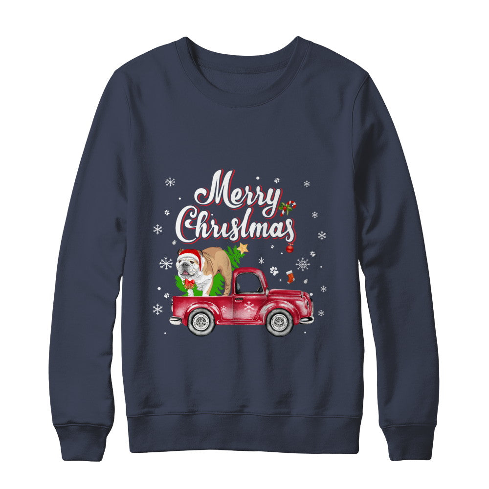 Bulldog Rides Red Truck Christmas Pajama T-Shirt & Sweatshirt | Teecentury.com