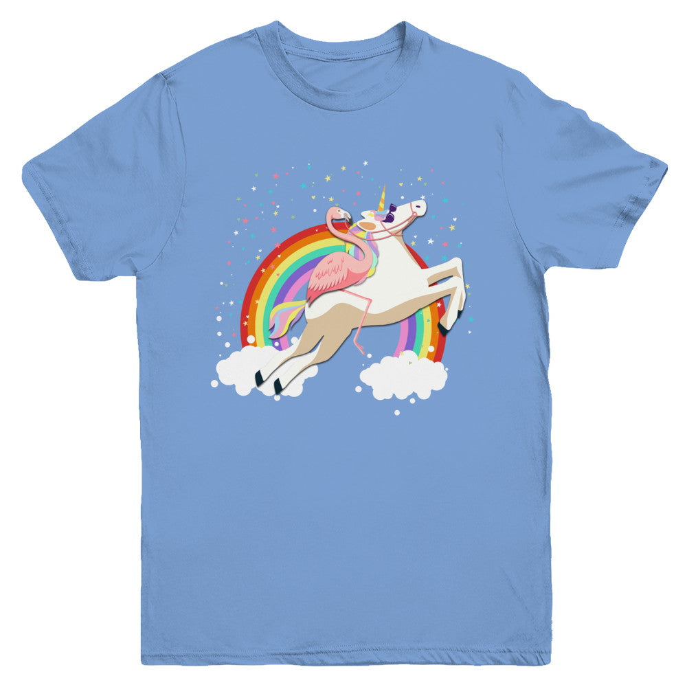 Flamingo Pink Bird Riding Unicorn Youth Youth Shirt | Teecentury.com
