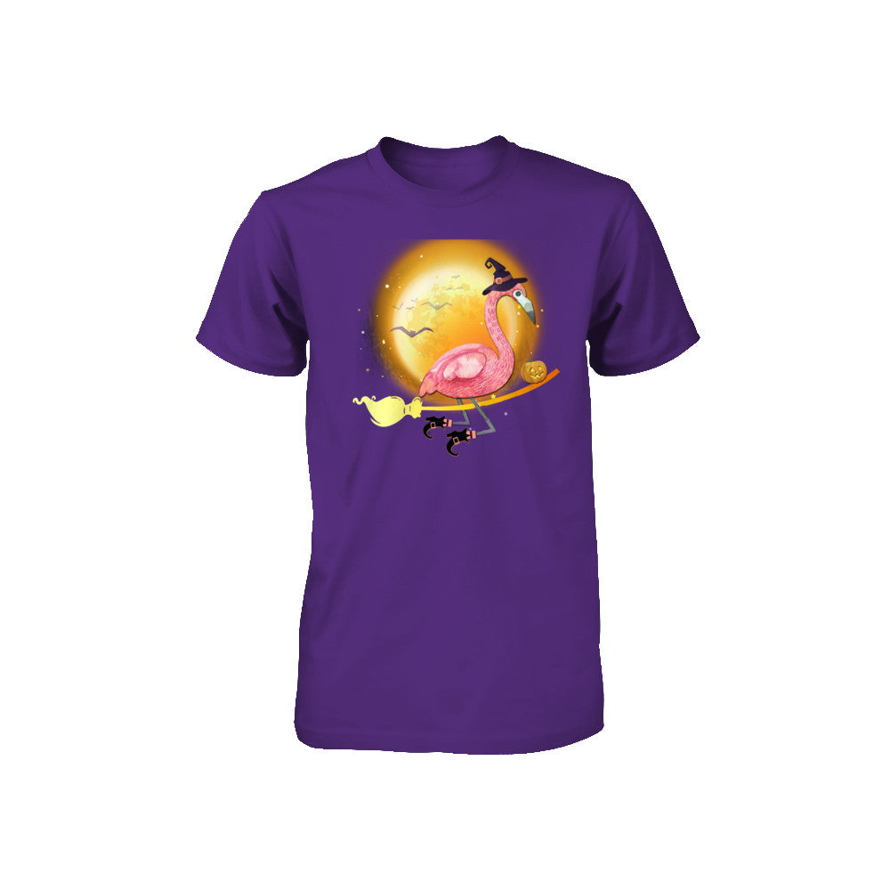 Funny Halloween Flamingo Witch Broom Scary Youth Youth Shirt | Teecentury.com