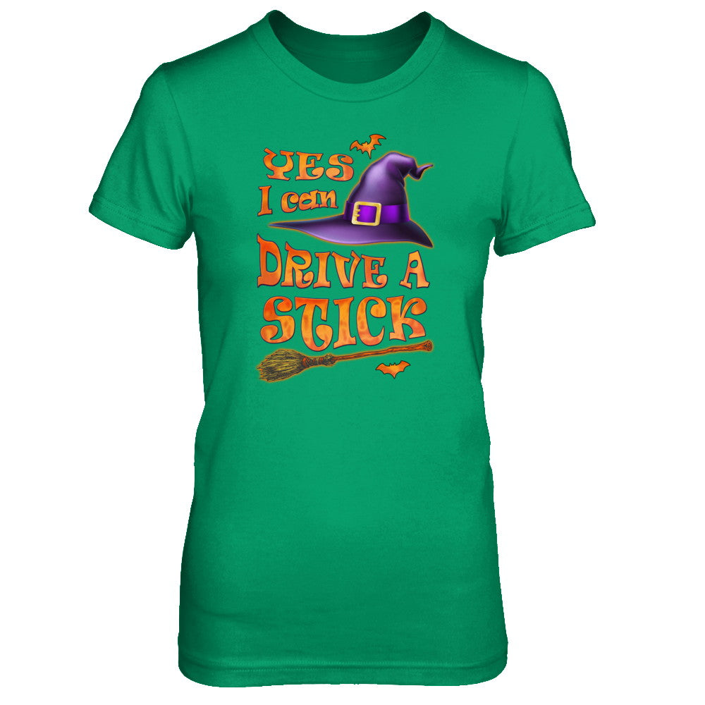 Yes I Can Drive A Stick Funny Halloween Witch Broom T-Shirt & Tank Top | Teecentury.com