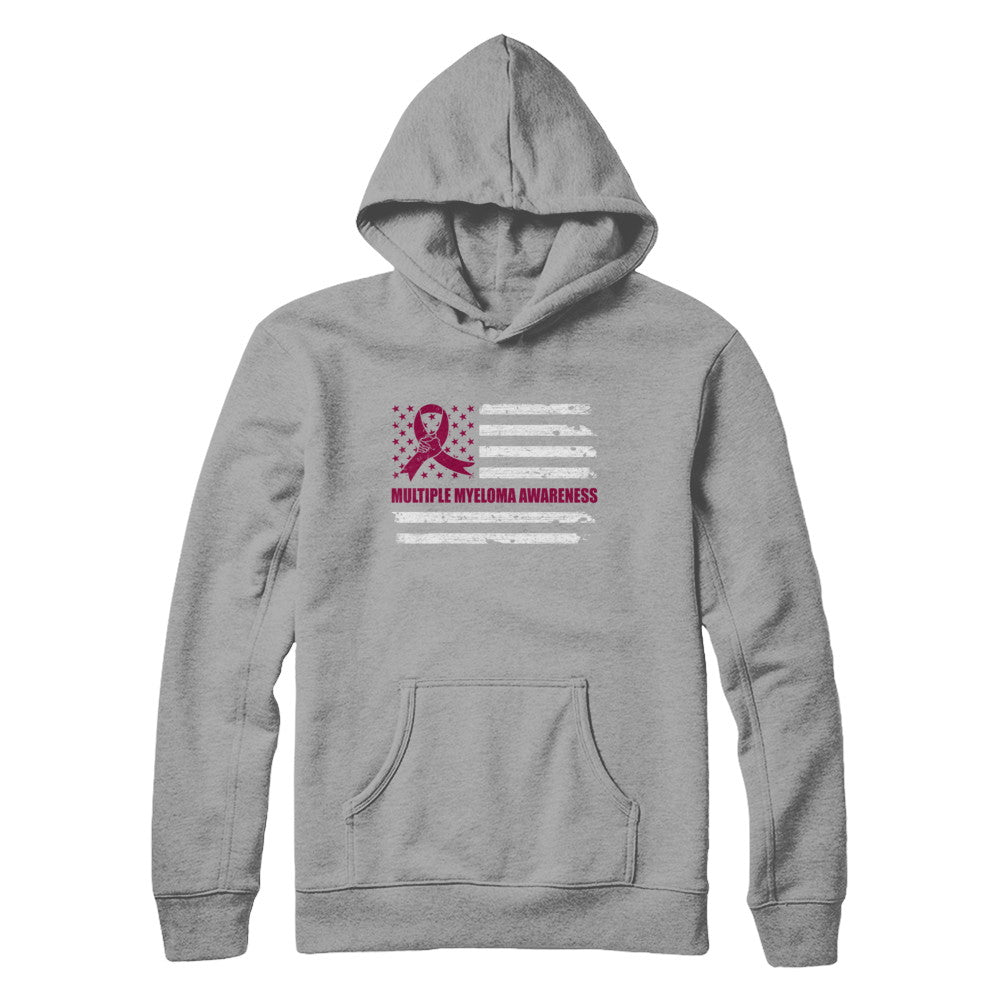 Burgundy Ribbon Multiple Myeloma Awareness US Flag T-Shirt & Hoodie | Teecentury.com