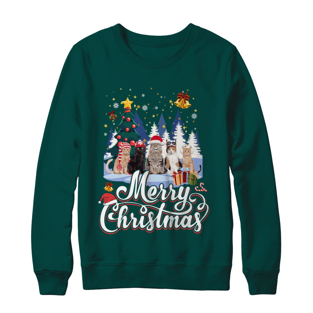 Merry Christmas Cat Women Girls Christmas Gift T-Shirt & Sweatshirt | Teecentury.com