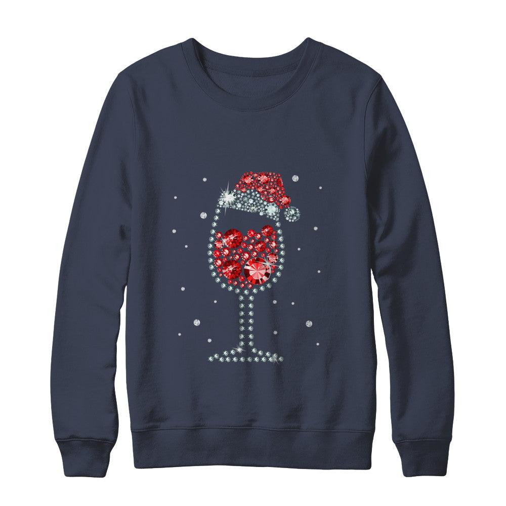 Diamond Wine Glasses Santa Hat Christmas T-Shirt & Sweatshirt | Teecentury.com