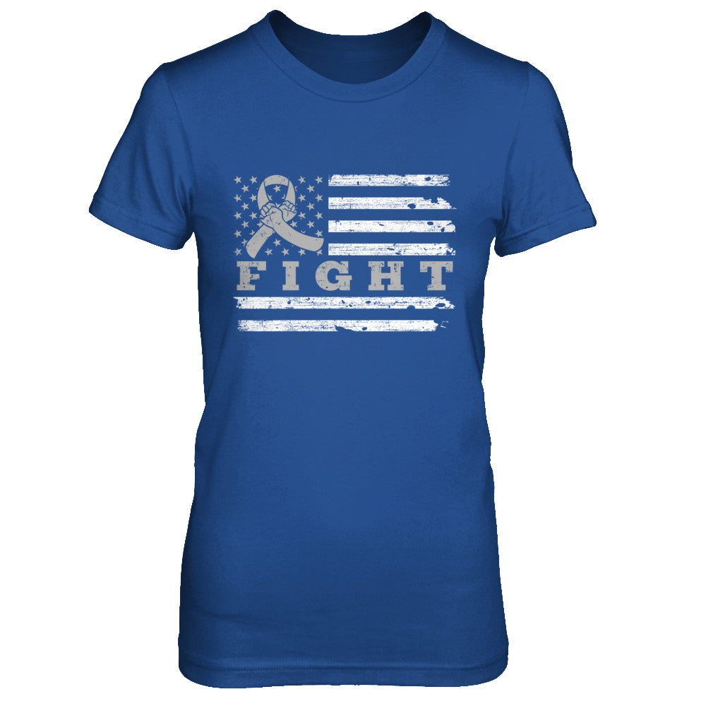 Fight Gray Ribbon US Flag Brain Cancer Awareness T-Shirt & Hoodie | Teecentury.com