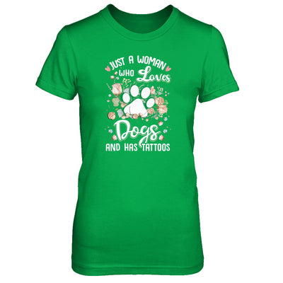 Just A Woman Who Loves Dogs And Have Tattoos T-Shirt & Tank Top | Teecentury.com