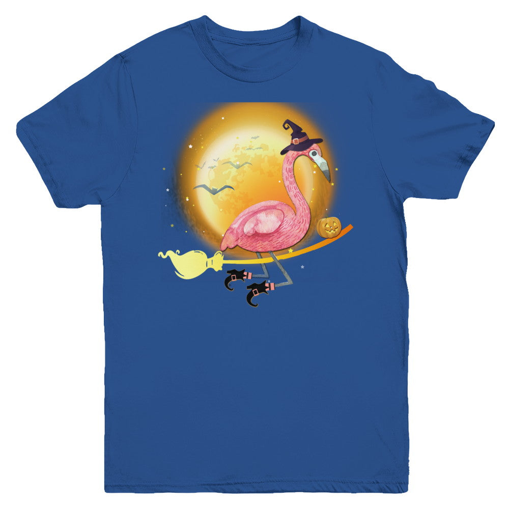 Funny Halloween Flamingo Witch Broom Scary Youth Youth Shirt | Teecentury.com