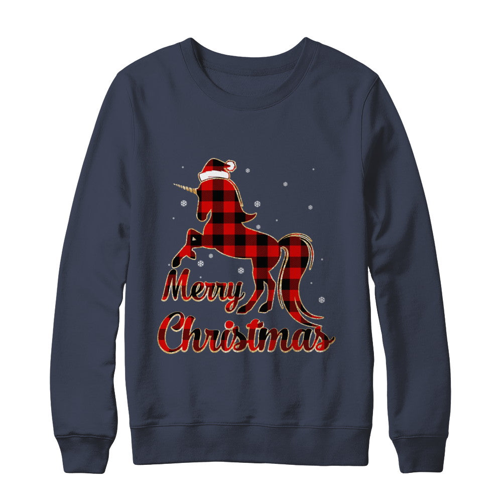 Red Buffalo Plaid Unicorn Merry Christmas T-Shirt & Sweatshirt | Teecentury.com