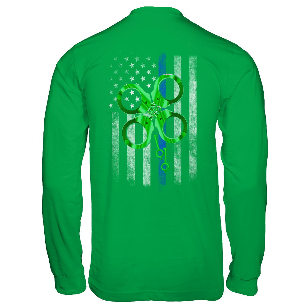 Thin Blue Line Happy St Patrick's Day Clover Police T-Shirt & Hoodie | Teecentury.com
