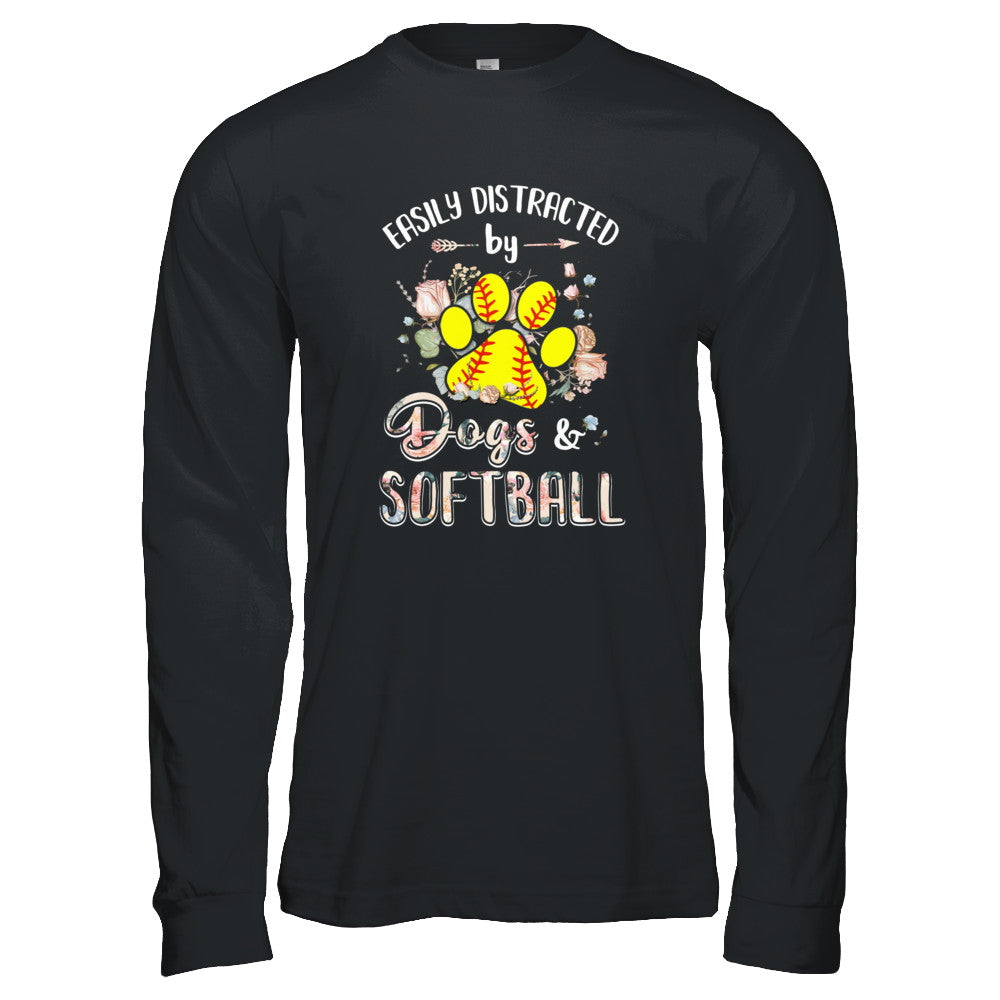 Easily Distracted By Dogs And Softball T-Shirt & Tank Top | Teecentury.com