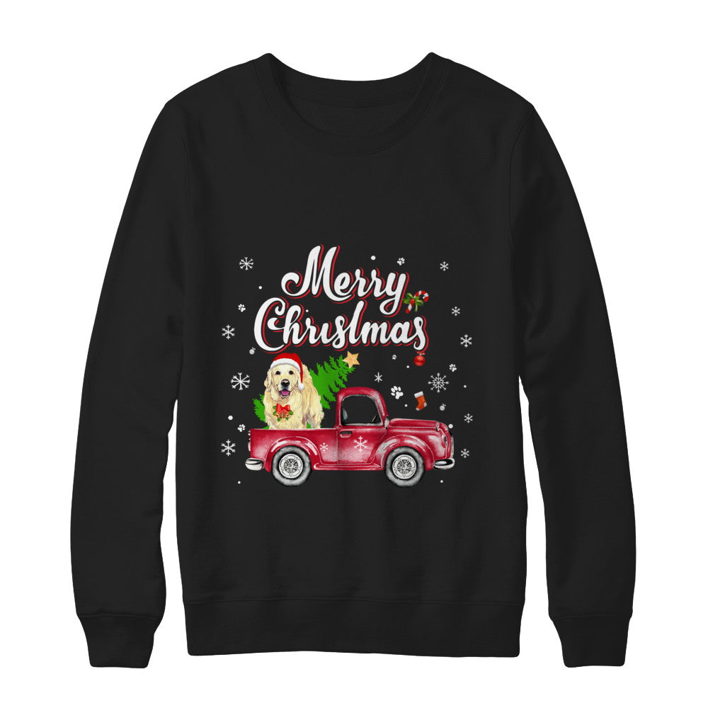 Golden Retriever Rides Red Truck Christmas Pajama T-Shirt & Sweatshirt | Teecentury.com