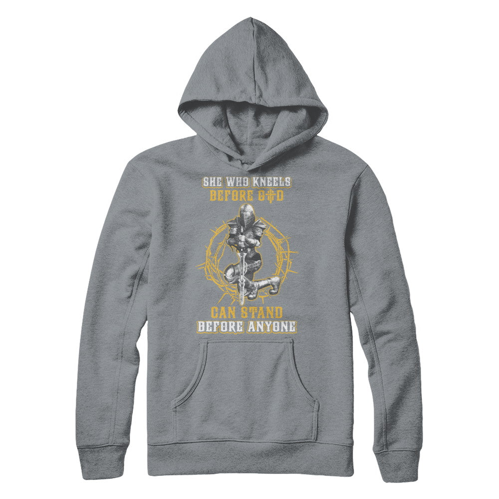 Knight American She Who Kneels Before God Can Stand Before Anyone T-Shirt & Hoodie | Teecentury.com