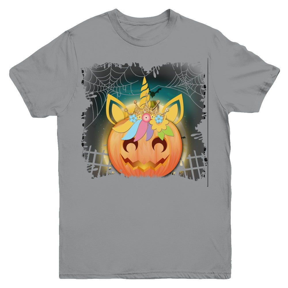 Kids Girls Unicorn Pumpkin Queen Halloween Youth Youth Shirt | Teecentury.com