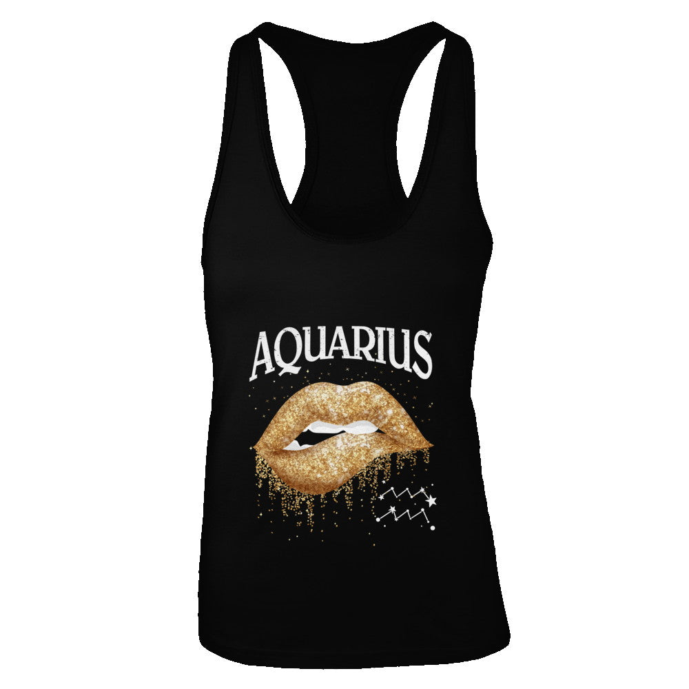 Aquarius Zodiac January February Birthday Gift Golden Lipstick T-Shirt & Tank Top | Teecentury.com
