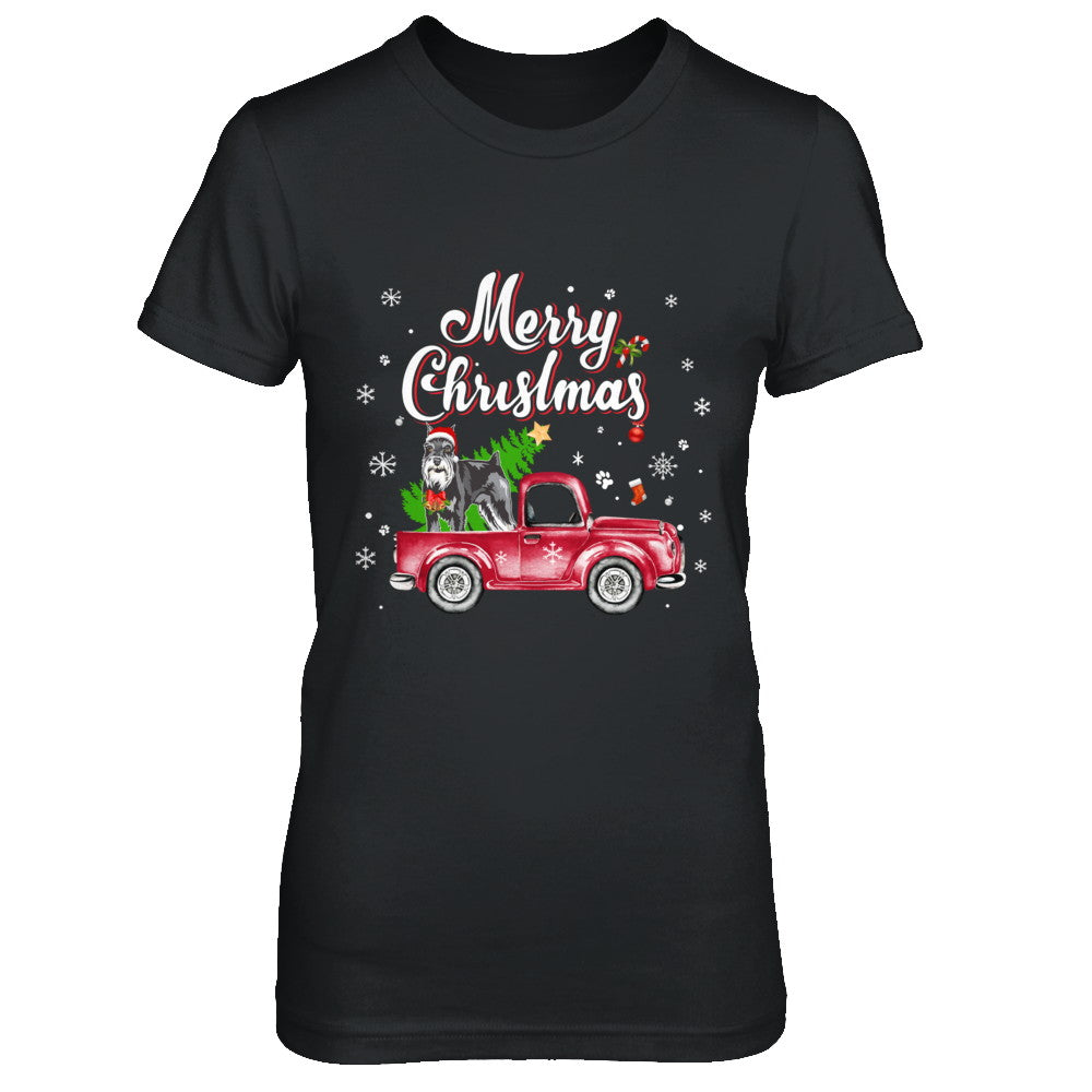 Schnauzer Rides Red Truck Christmas Pajama T-Shirt & Sweatshirt | Teecentury.com