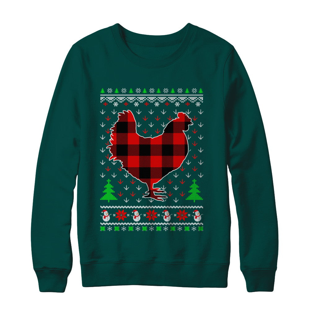 Funny Holiday Chicken Red Plaid Ugly Christmas Sweater T-Shirt & Sweatshirt | Teecentury.com