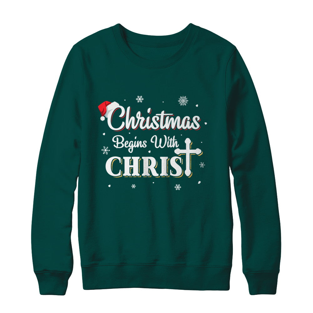 Christmas Begins With Christ Merry Christmas Christian T-Shirt & Sweatshirt | Teecentury.com