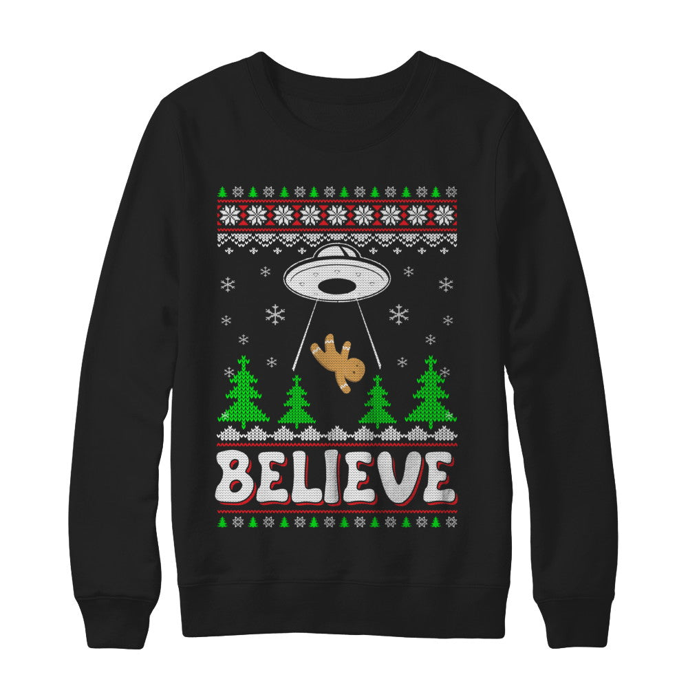 Believe UFO Gingerbread Ugly Christmas Sweater T-Shirt & Sweatshirt | Teecentury.com