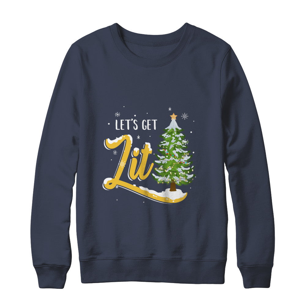 Let's Get Lit Funny Christmas Tree Drinking Beer T-Shirt & Sweatshirt | Teecentury.com