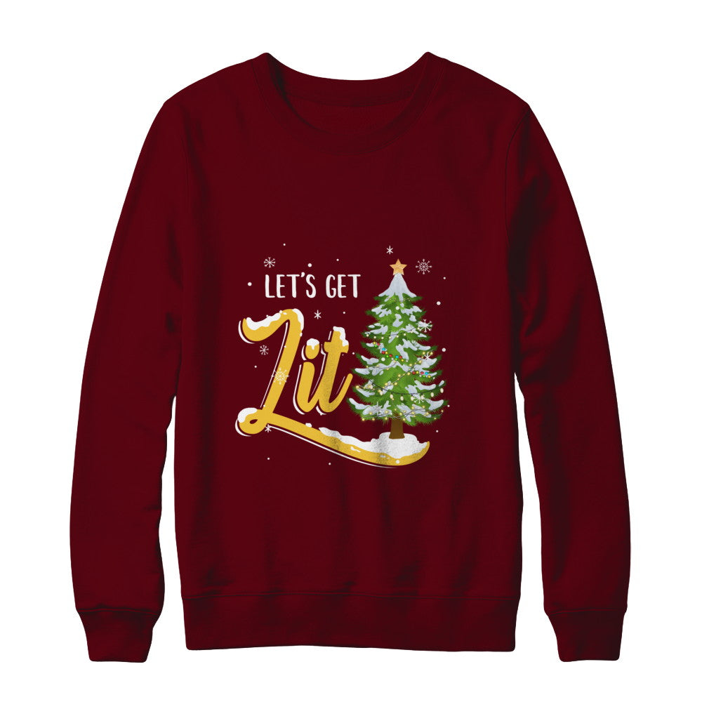 Let's Get Lit Funny Christmas Tree Drinking Beer T-Shirt & Sweatshirt | Teecentury.com