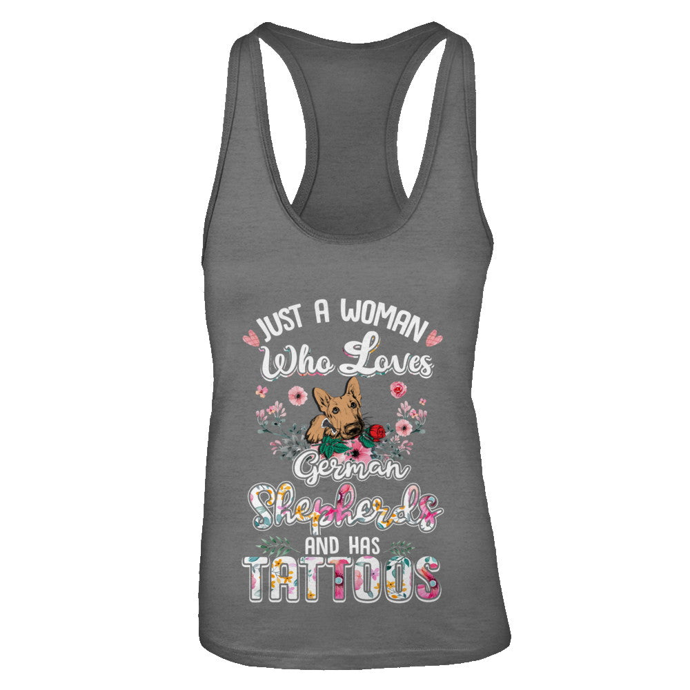 Just A Woman Who Loves German Shepherds And Has Tattoos T-Shirt & Tank Top | Teecentury.com
