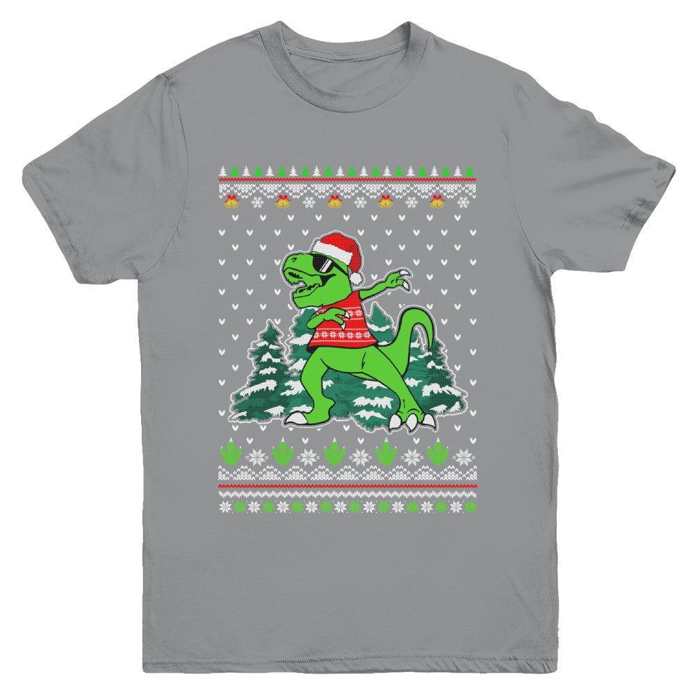 Funny Dab Dabbing Dinosaur Ugly Christmas Sweater Xmas Youth Youth Shirt | Teecentury.com